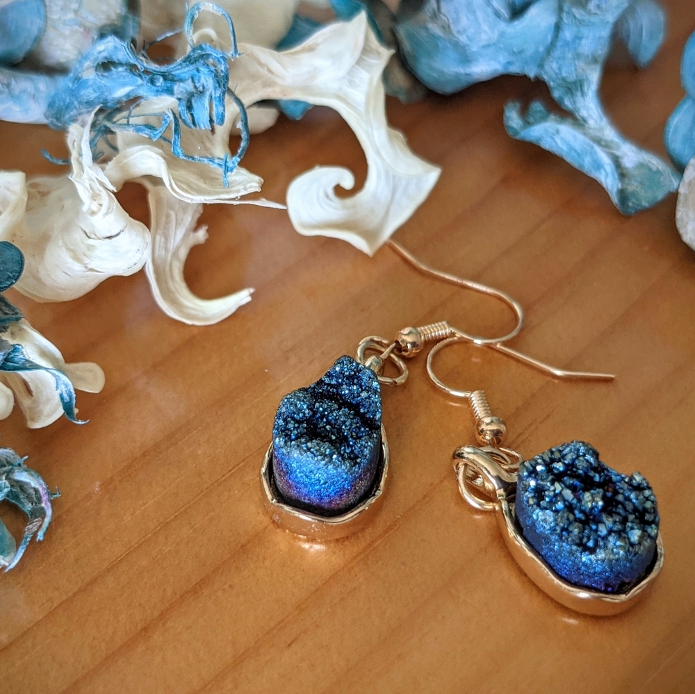 Genuine Druzy Crystal Drop Earrings